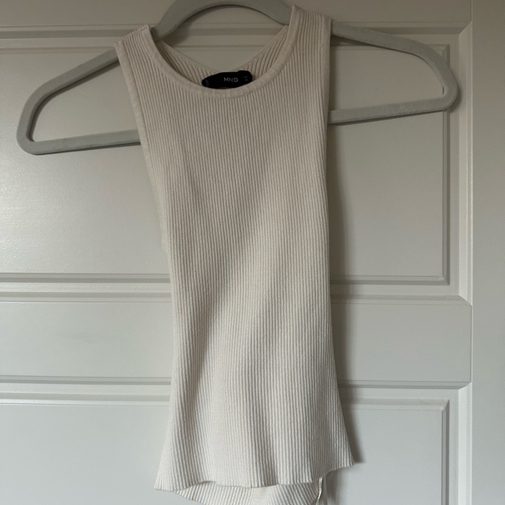 Mango Sleeveless Ribbed White Top